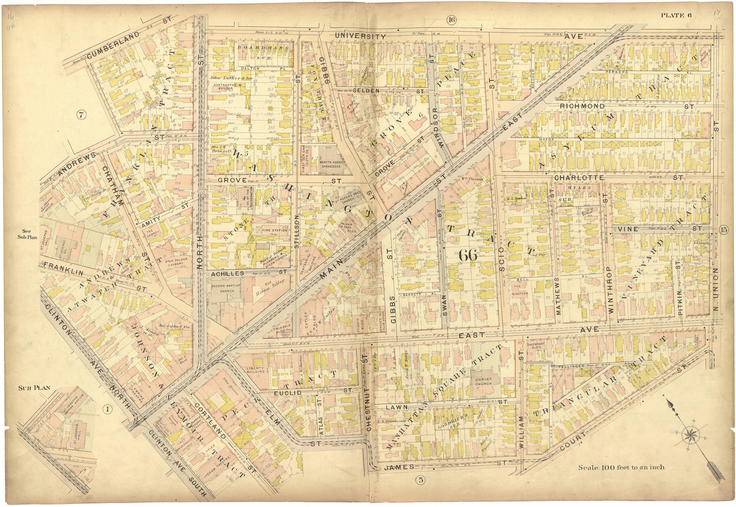 Plate 6 from Plat Book, City of Rochester, New York : Carefully Compiled from Official Records and Surveys 1900 by Relic Map Company