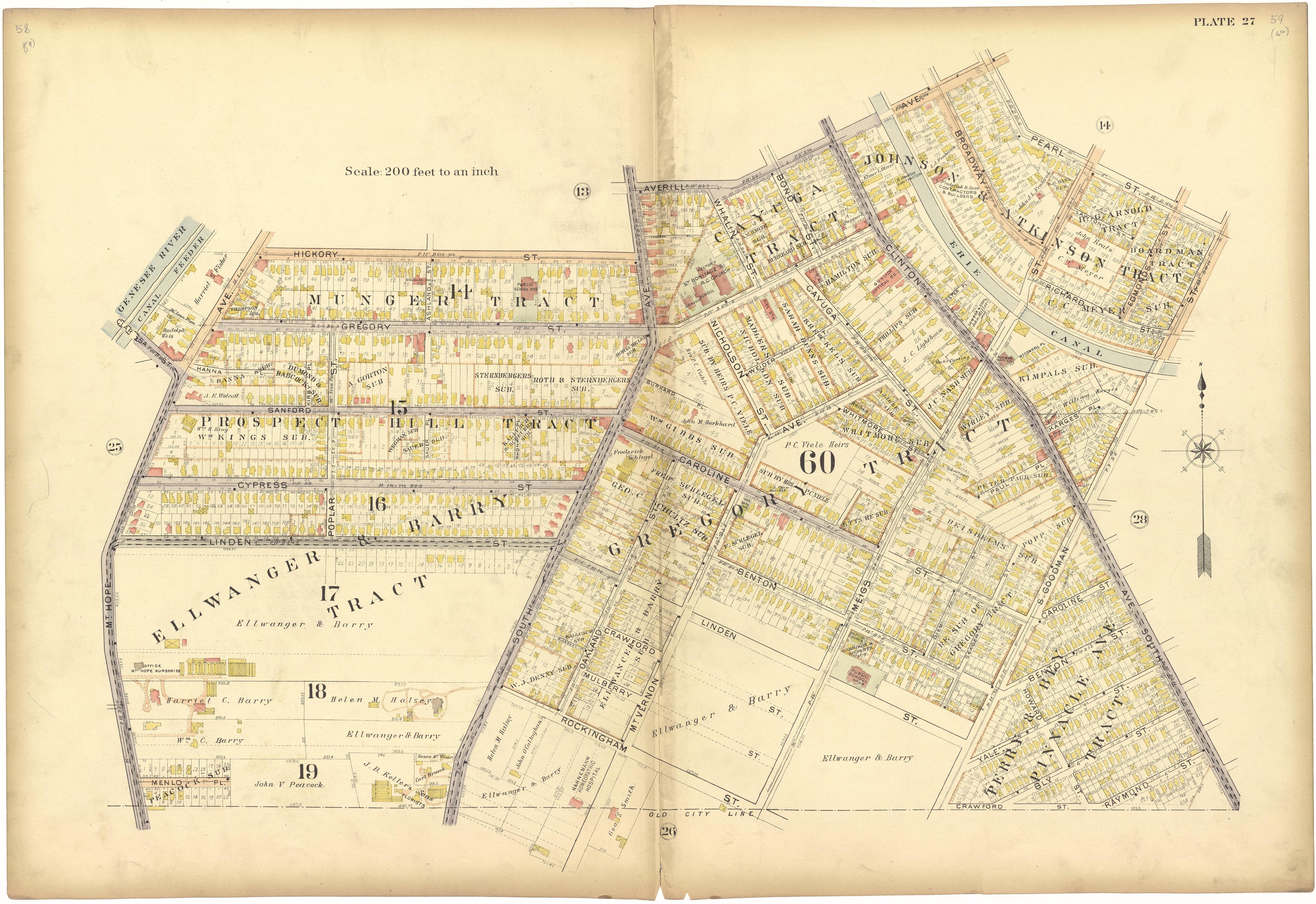 Plate 27 from Plat Book, City of Rochester, New York : Carefully Compiled from Official Records and Surveys 1900 by Relic Map Company