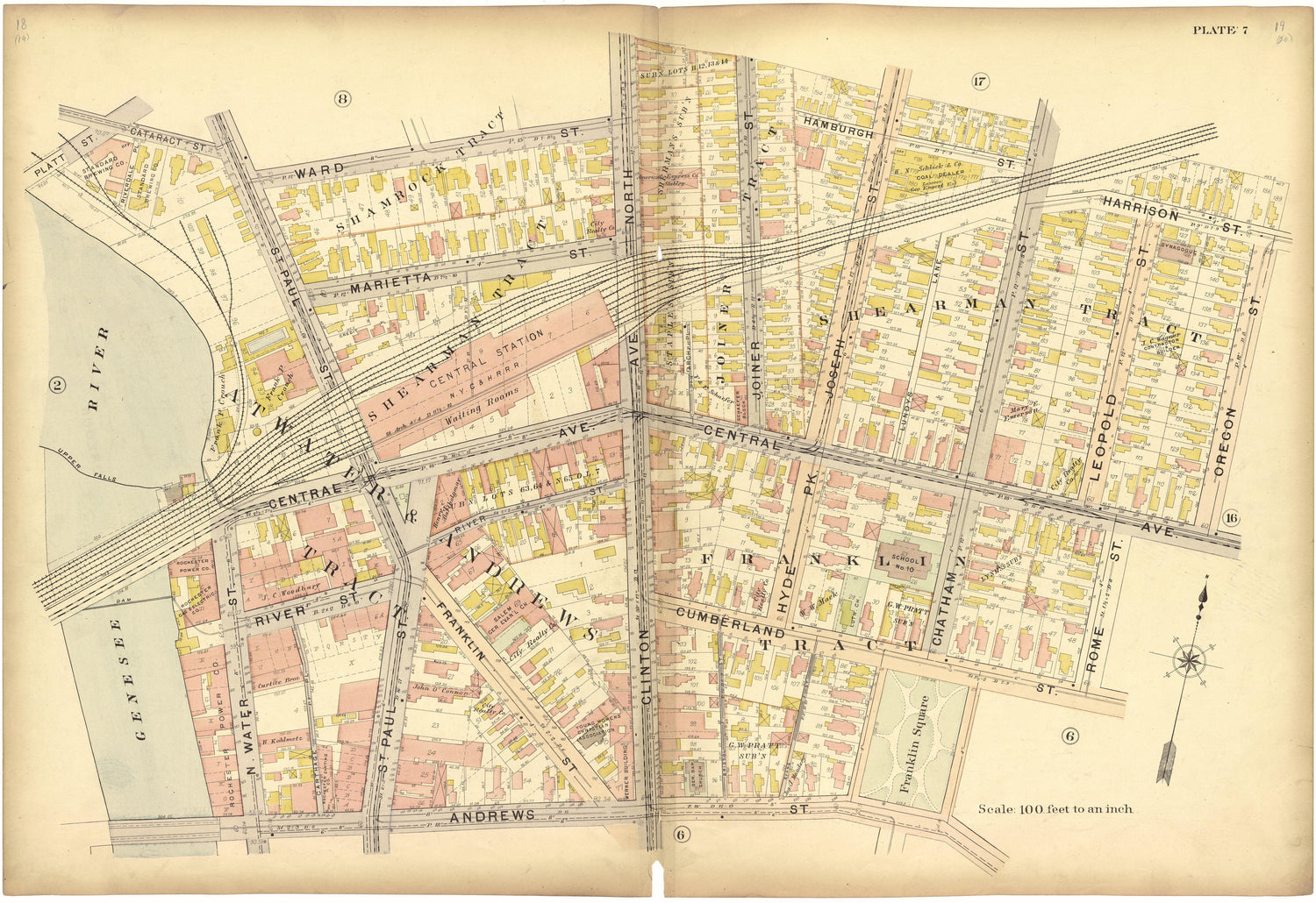 Plate 7 from Plat Book, City of Rochester, New York : Carefully Compiled from Official Records and Surveys 1900 by Relic Map Company