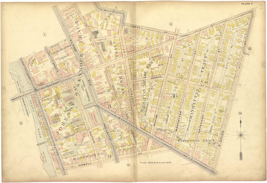 Plate 5 from Plat Book, City of Rochester, New York : Carefully Compiled from Official Records and Surveys 1900 by Relic Map Company
