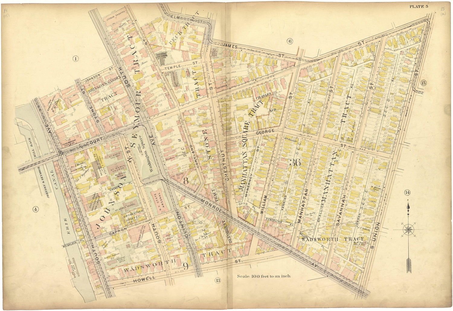 Plate 5 from Plat Book, City of Rochester, New York : Carefully Compiled from Official Records and Surveys 1900 by Relic Map Company
