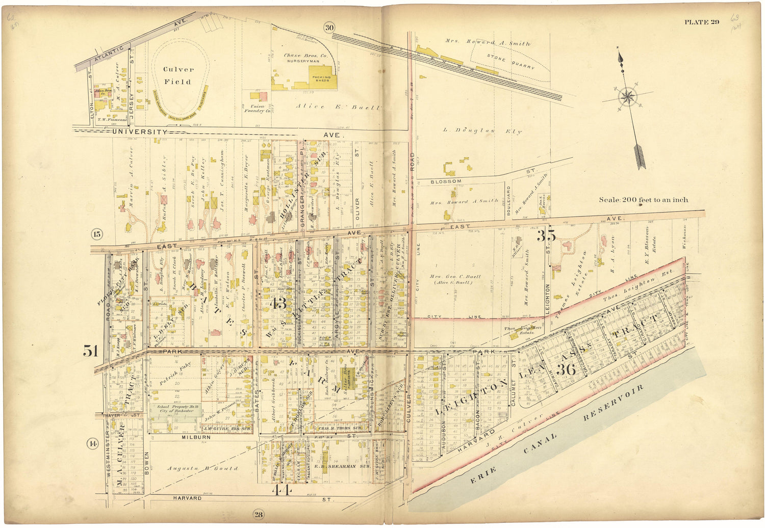 Plate 29 from Plat Book, City of Rochester, New York : Carefully Compiled from Official Records and Surveys 1900 by Relic Map Company