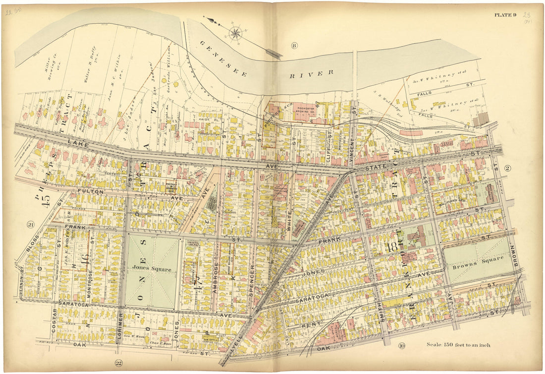Plate 9 from Plat Book, City of Rochester, New York : Carefully Compiled from Official Records and Surveys 1900 by Relic Map Company