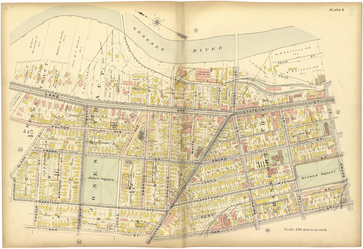 Plate 9 from Plat Book, City of Rochester, New York : Carefully Compiled from Official Records and Surveys 1900 by Relic Map Company