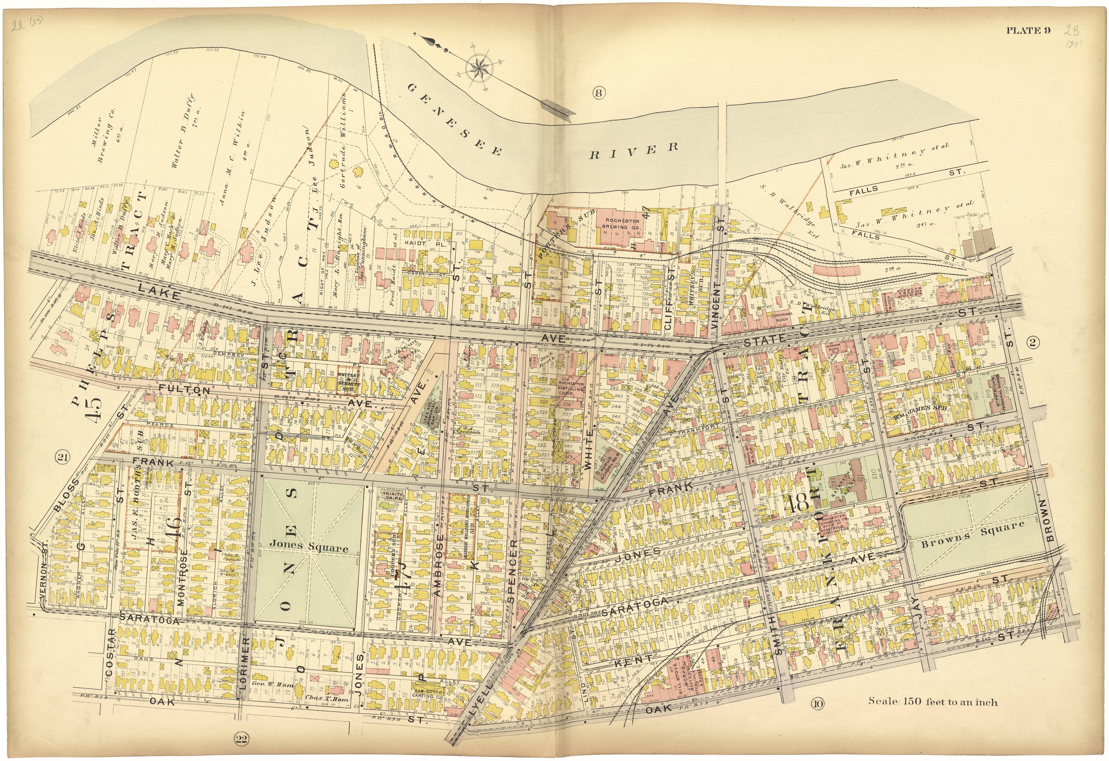 Plate 9 from Plat Book, City of Rochester, New York : Carefully Compiled from Official Records and Surveys 1900 by Relic Map Company