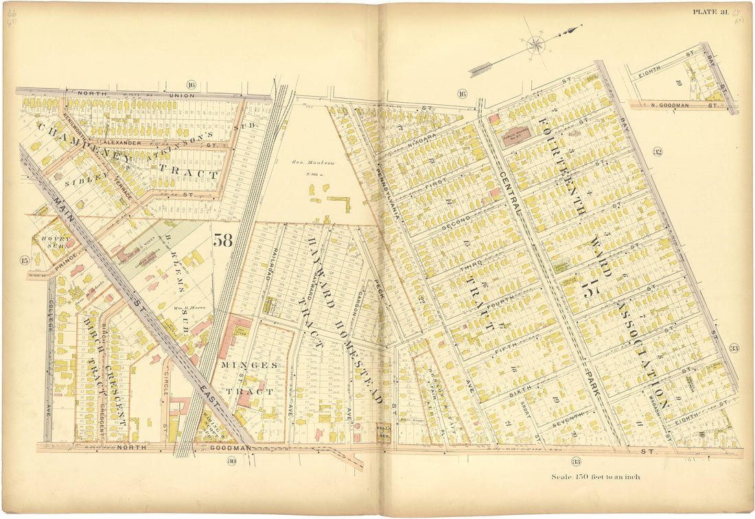 Plate 31 from Plat Book, City of Rochester, New York : Carefully Compiled from Official Records and Surveys 1900 by Relic Map Company