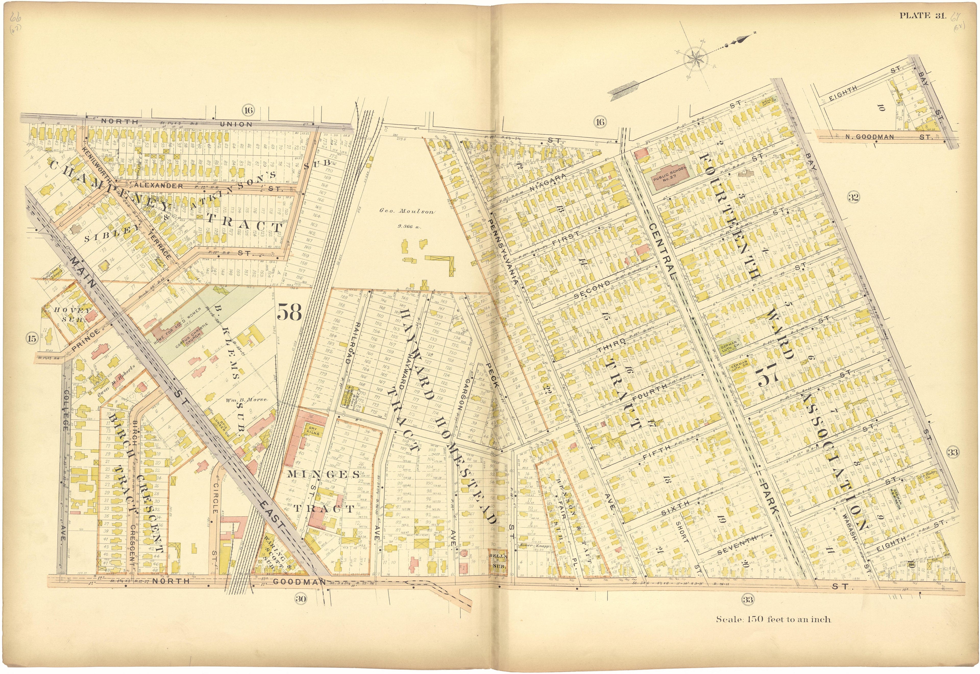 Plate 31 from Plat Book, City of Rochester, New York : Carefully Compiled from Official Records and Surveys 1900 by Relic Map Company
