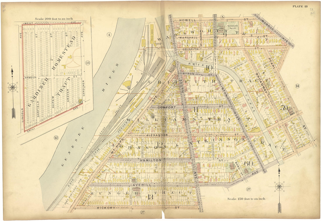 Plate 13 from Plat Book, City of Rochester, New York : Carefully Compiled from Official Records and Surveys 1900 by Relic Map Company