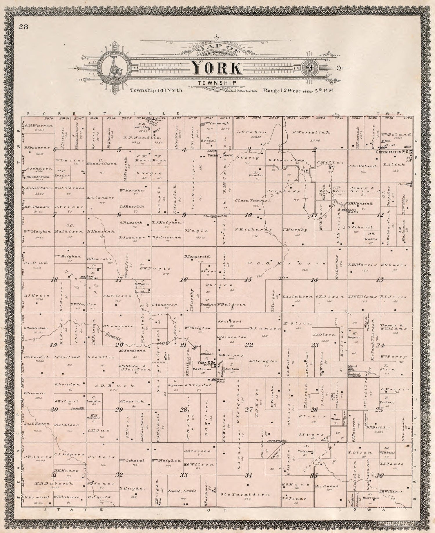 York Township from Standard Atlas of Fillmore County, Minnesota : Including a Plat Book of the Villages, Cities and Townships of the County, Map of the State, United States and World : Farmers Directory, Reference … 1896 by Relic Map Company