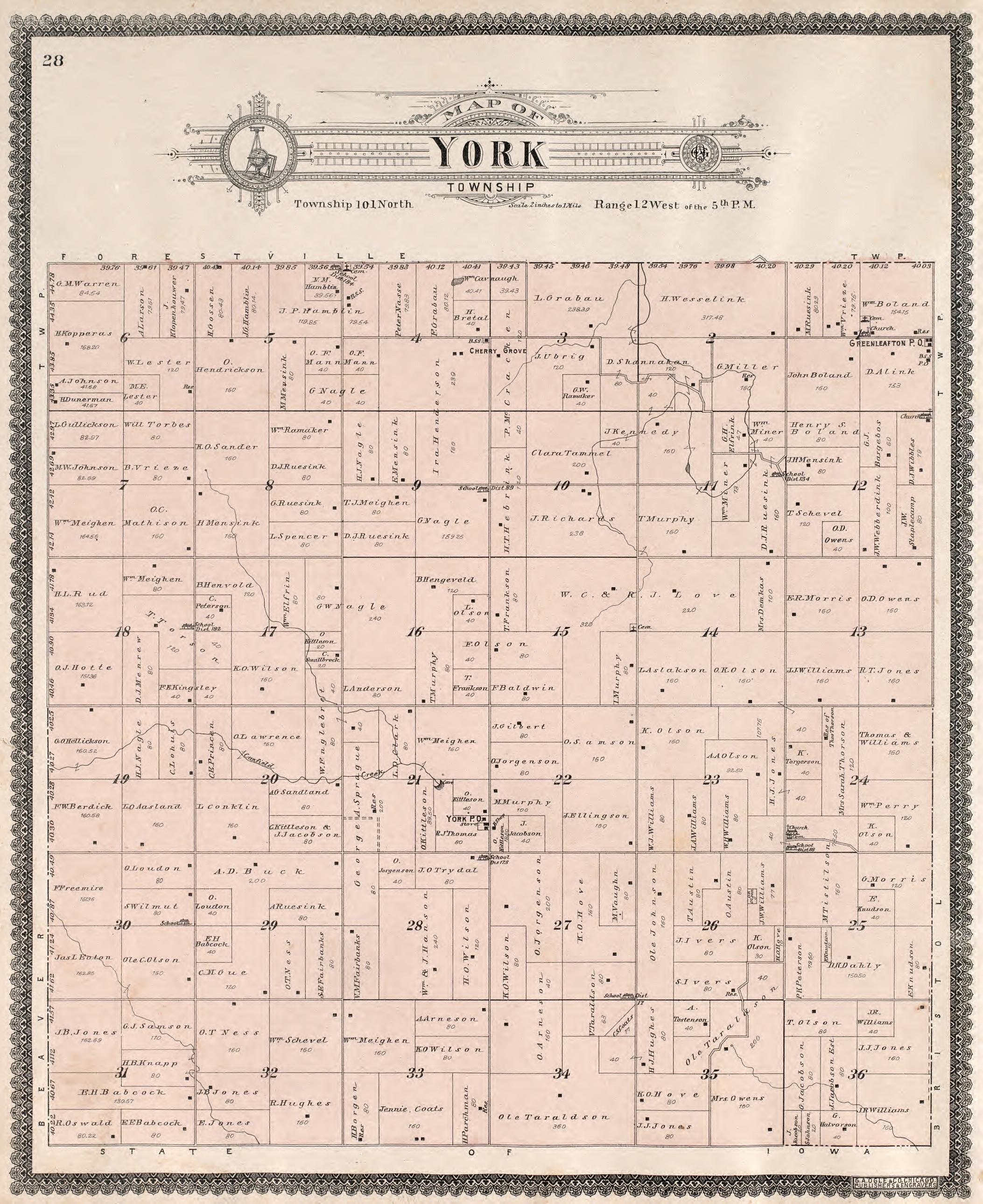 York Township from Standard Atlas of Fillmore County, Minnesota : Including a Plat Book of the Villages, Cities and Townships of the County, Map of the State, United States and World : Farmers Directory, Reference … 1896 by Relic Map Company
