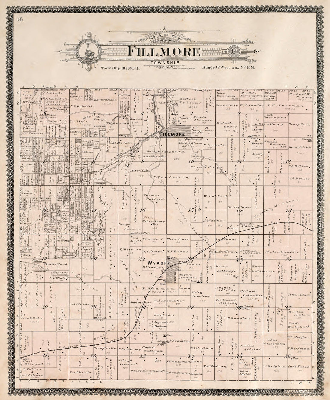 Fillmore Township from Standard Atlas of Fillmore County, Minnesota : Including a Plat Book of the Villages, Cities and Townships of the County, Map of the State, United States and World : Farmers Directory, Reference … 1896 by Relic Map Company
