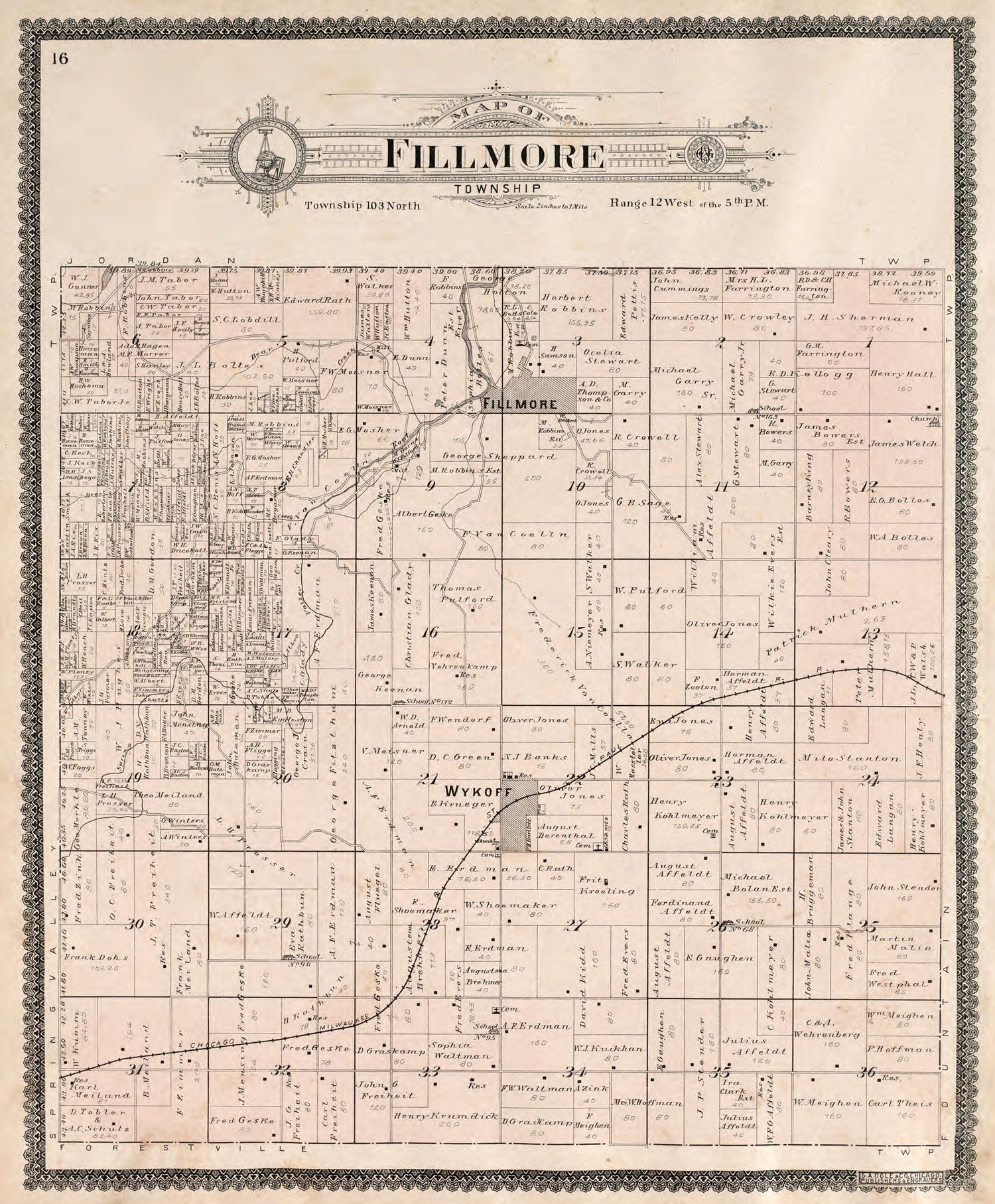Fillmore Township from Standard Atlas of Fillmore County, Minnesota : Including a Plat Book of the Villages, Cities and Townships of the County, Map of the State, United States and World : Farmers Directory, Reference … 1896 by Relic Map Company