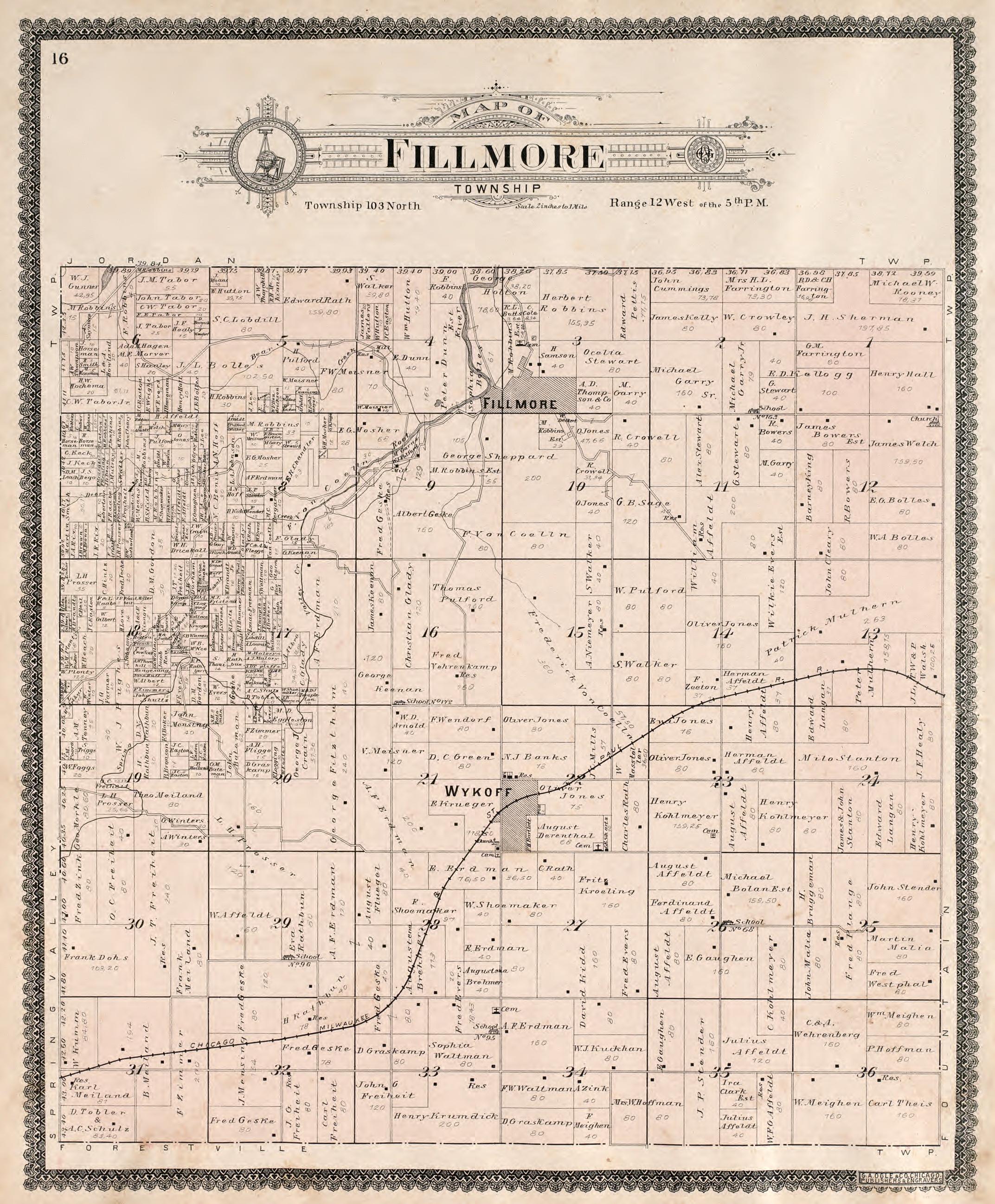 Fillmore Township from Standard Atlas of Fillmore County, Minnesota : Including a Plat Book of the Villages, Cities and Townships of the County, Map of the State, United States and World : Farmers Directory, Reference … 1896 by Relic Map Company