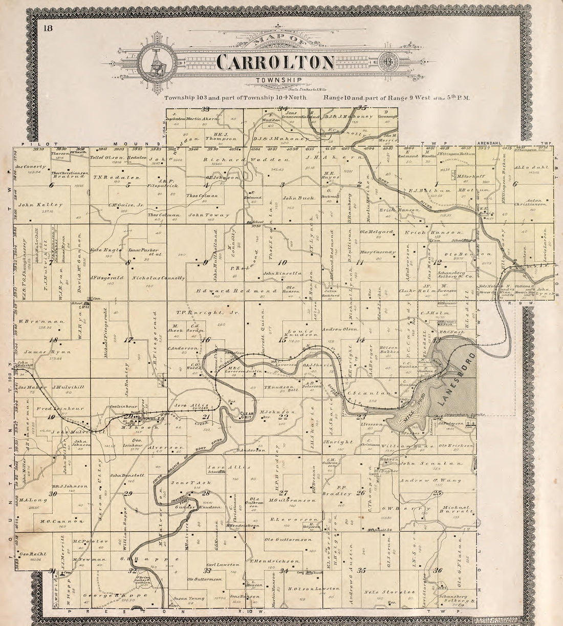 Carrolton Township from Standard Atlas of Fillmore County, Minnesota : Including a Plat Book of the Villages, Cities and Townships of the County, Map of the State, United States and World : Farmers Directory, Reference … 1896 by Relic Map Company