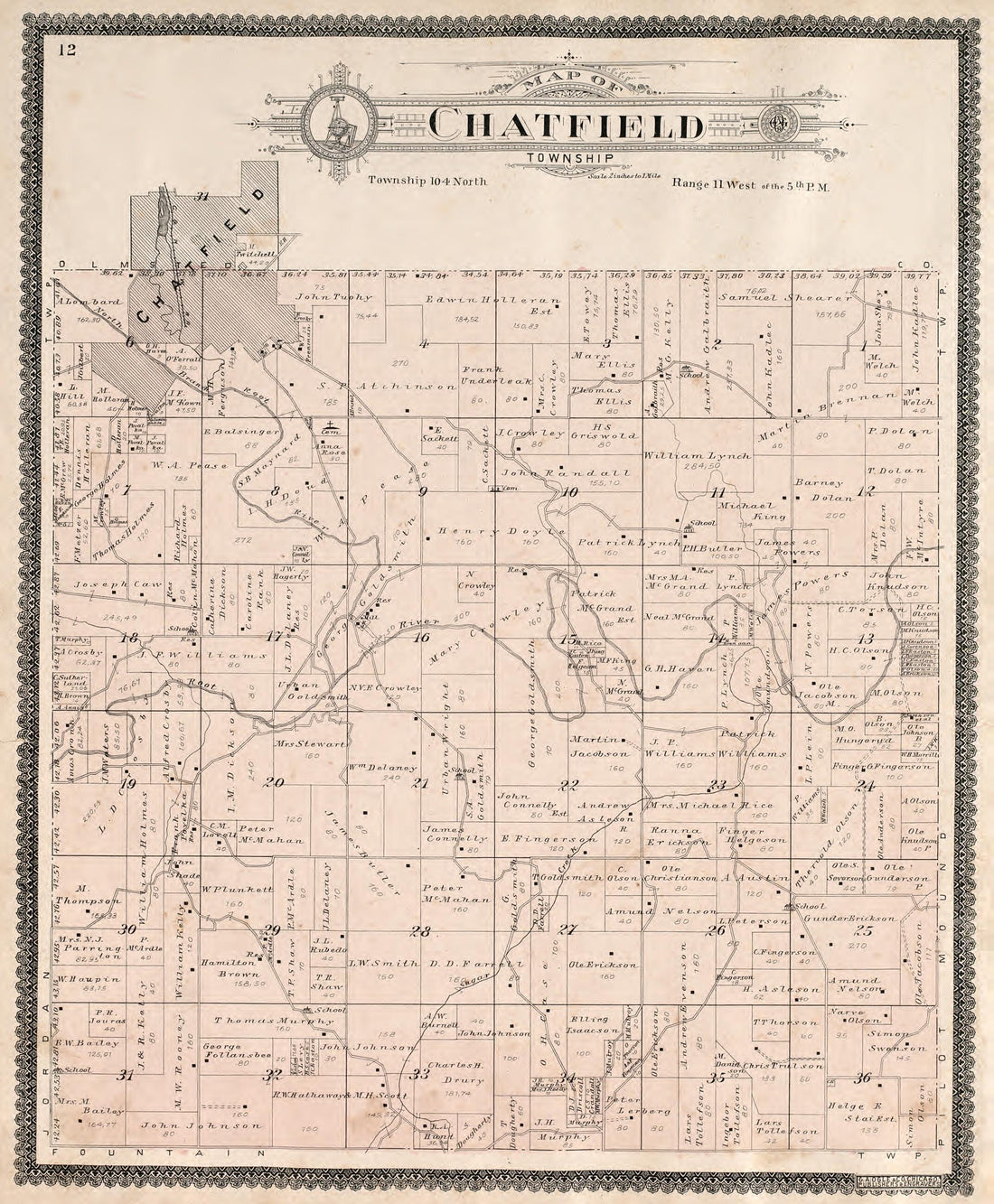 Chatfield Township from Standard Atlas of Fillmore County, Minnesota : Including a Plat Book of the Villages, Cities and Townships of the County, Map of the State, United States and World : Farmers Directory, Reference … 1896 by Relic Map Company