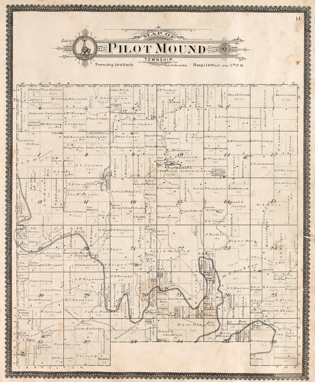 Pilot Mound Township from Standard Atlas of Fillmore County, Minnesota : Including a Plat Book of the Villages, Cities and Townships of the County, Map of the State, United States and World : Farmers Directory, Reference … 1896 by Relic Map Company