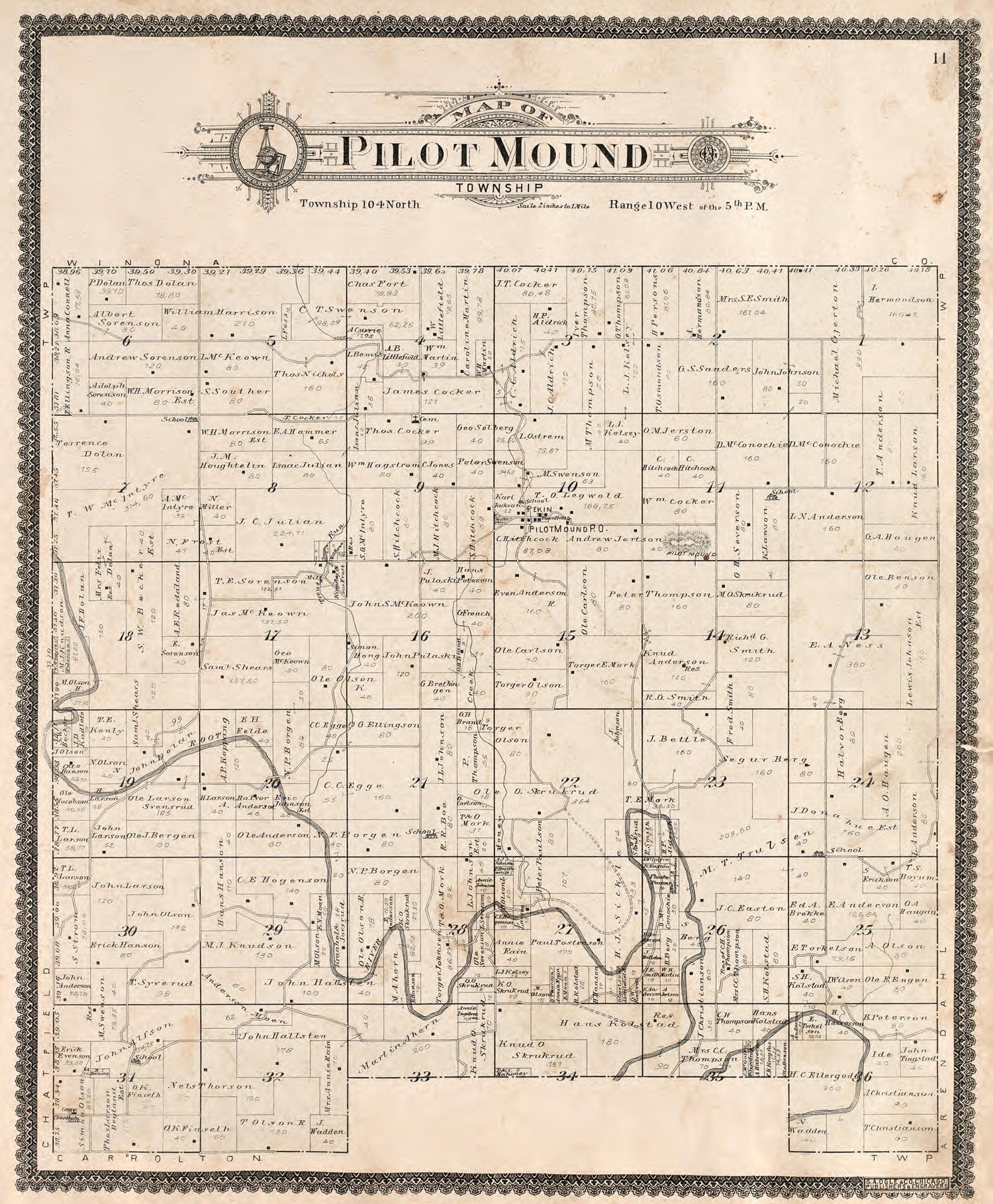 Pilot Mound Township from Standard Atlas of Fillmore County, Minnesota : Including a Plat Book of the Villages, Cities and Townships of the County, Map of the State, United States and World : Farmers Directory, Reference … 1896 by Relic Map Company