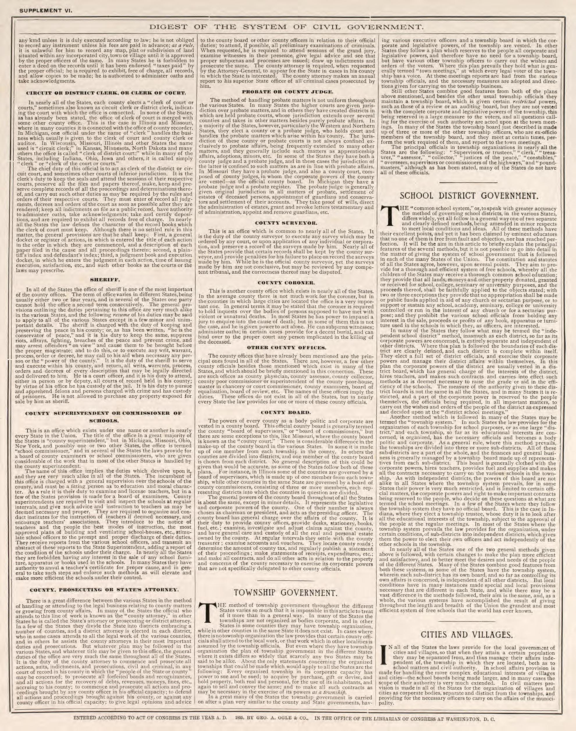 Digest of the System of Civil Government, Pt. 4 from Standard Atlas of Fillmore County, Minnesota : Including a Plat Book of the Villages, Cities and Townships of the County, Map of the State, United States and World : Farmers Directory, Reference …... by Relic Map Company