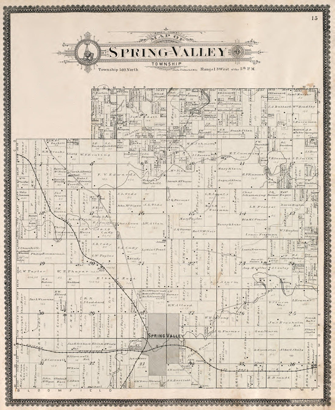 Spring Valley Township from Standard Atlas of Fillmore County, Minnesota : Including a Plat Book of the Villages, Cities and Townships of the County, Map of the State, United States and World : Farmers Directory, Reference … 1896 by Relic Map Company