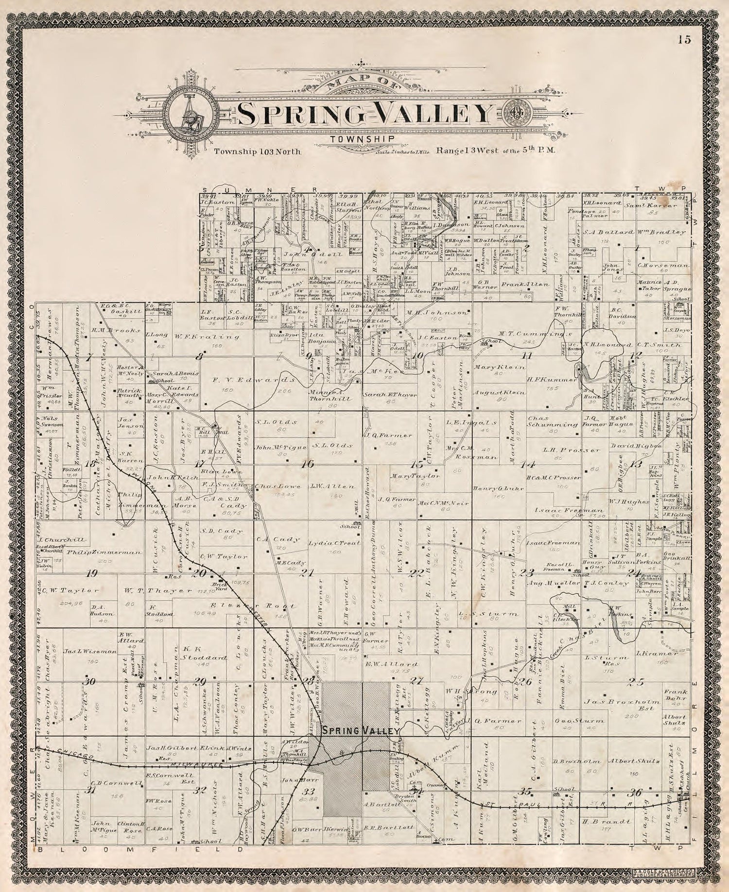 Spring Valley Township from Standard Atlas of Fillmore County, Minnesota : Including a Plat Book of the Villages, Cities and Townships of the County, Map of the State, United States and World : Farmers Directory, Reference … 1896 by Relic Map Company