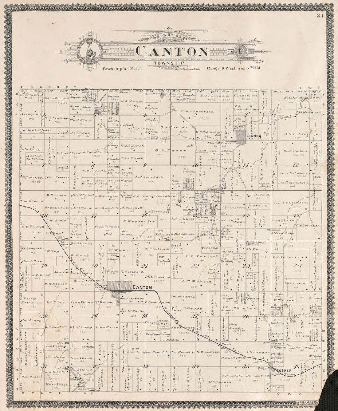 Canton Township from Standard Atlas of Fillmore County, Minnesota : Including a Plat Book of the Villages, Cities and Townships of the County, Map of the State, United States and World : Farmers Directory, Reference … 1896 by Relic Map Company