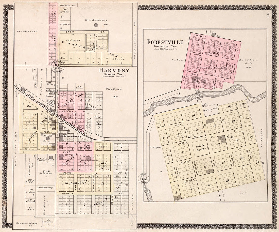 Harmony &amp; Forestville Towsnhips from Standard Atlas of Fillmore County, Minnesota : Including a Plat Book of the Villages, Cities and Townships of the County, Map of the State, United States and World : Farmers Directory, Reference … 1896 by Relic Map Company