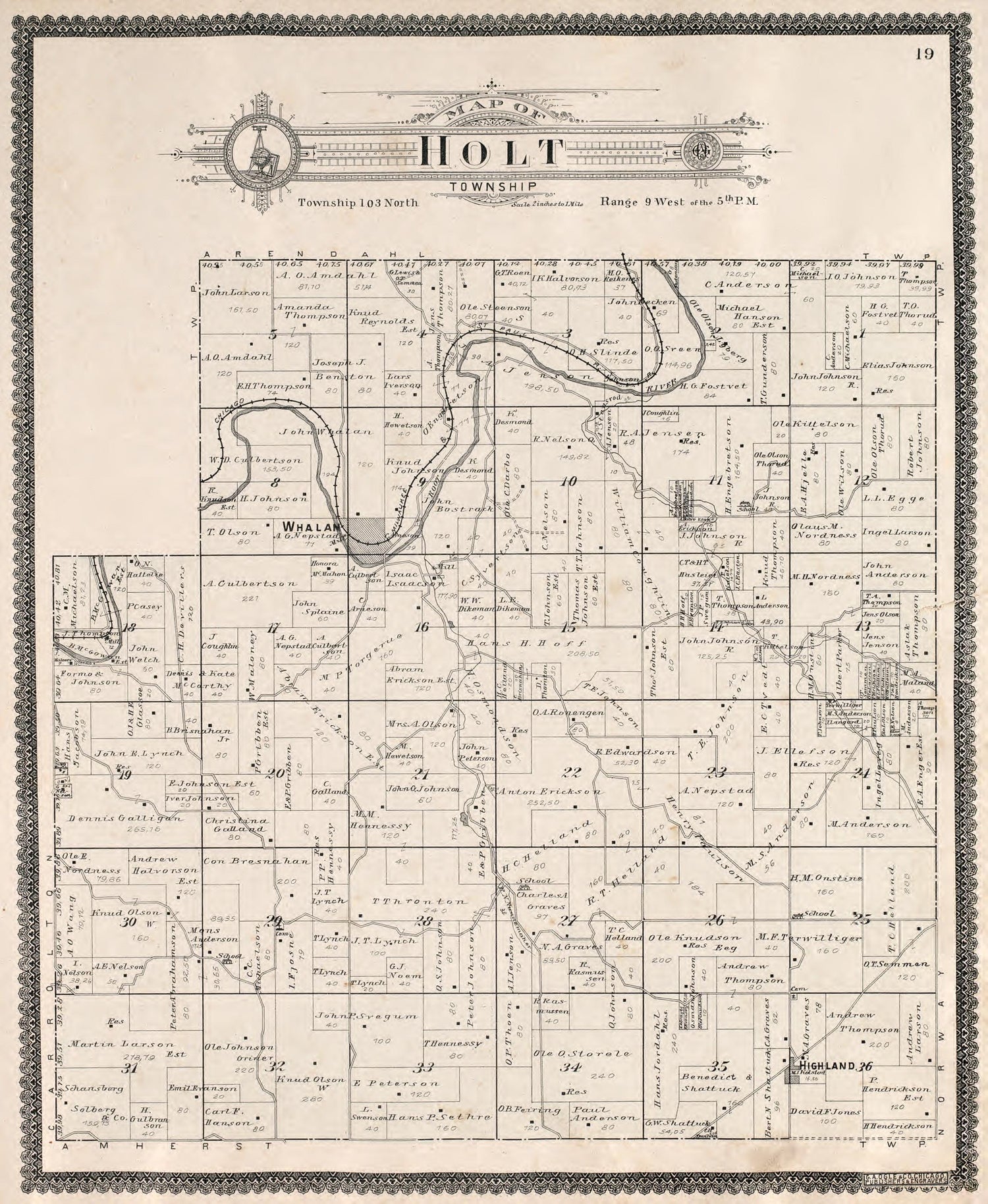 Holt Township from Standard Atlas of Fillmore County, Minnesota : Including a Plat Book of the Villages, Cities and Townships of the County, Map of the State, United States and World : Farmers Directory, Reference … 1896 by Relic Map Company