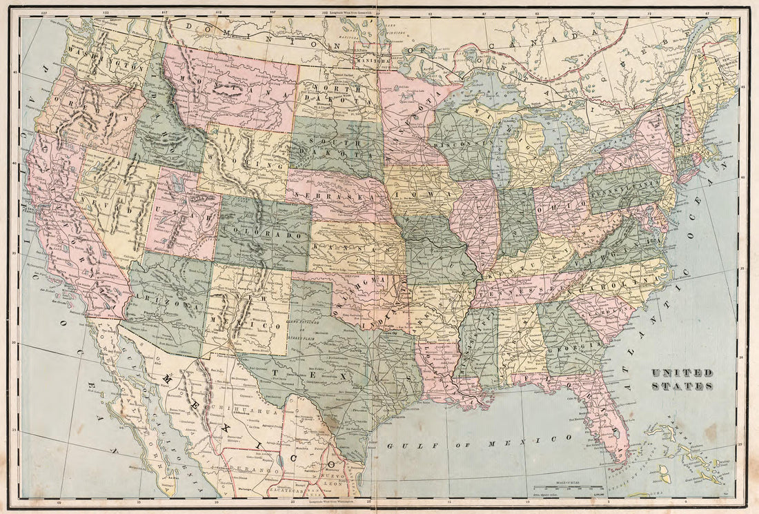 United States from Standard Atlas of Fillmore County, Minnesota : Including a Plat Book of the Villages, Cities and Townships of the County, Map of the State, United States and World : Farmers Directory, Reference … 1896 by Relic Map Company