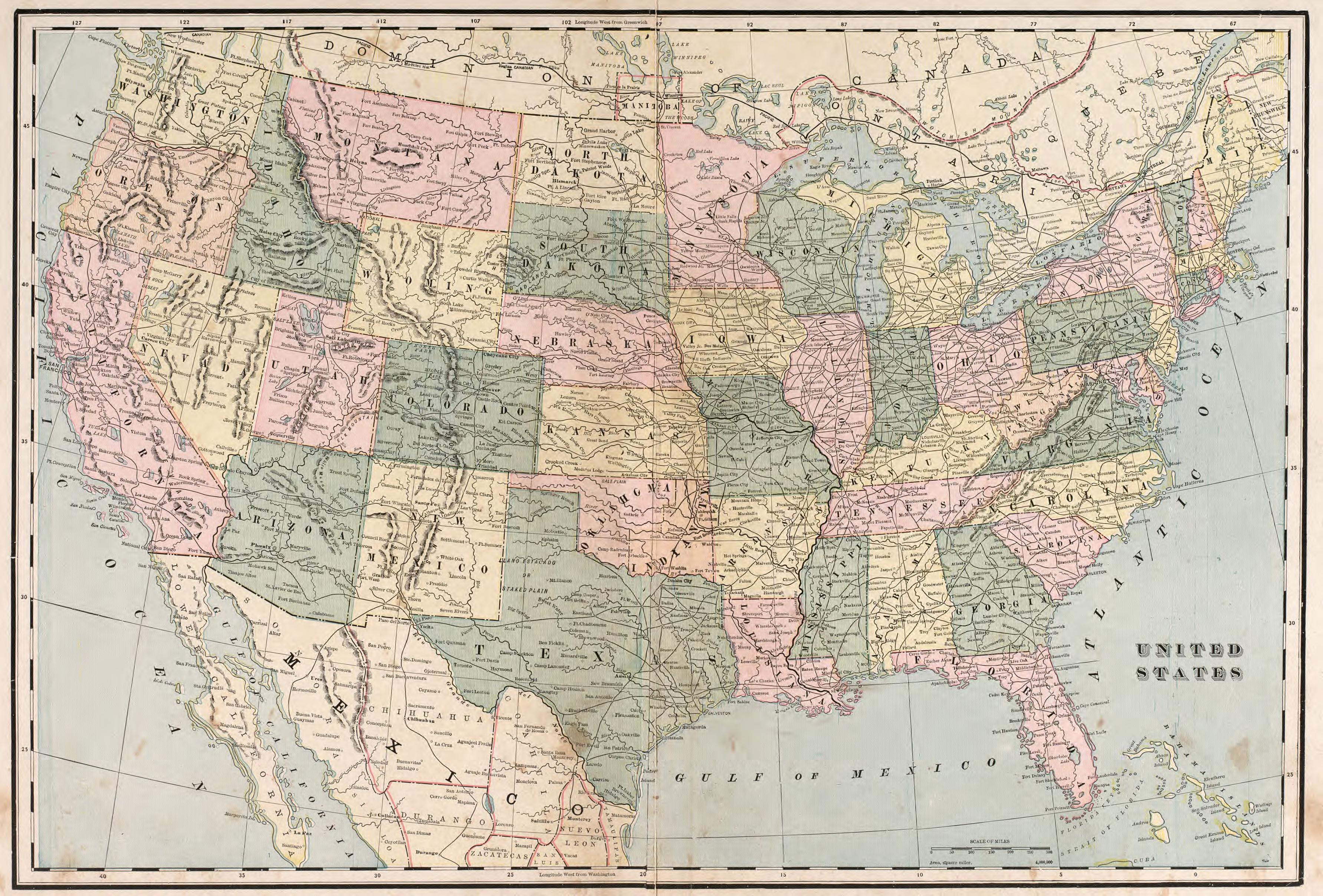 United States from Standard Atlas of Fillmore County, Minnesota : Including a Plat Book of the Villages, Cities and Townships of the County, Map of the State, United States and World : Farmers Directory, Reference … 1896 by Relic Map Company