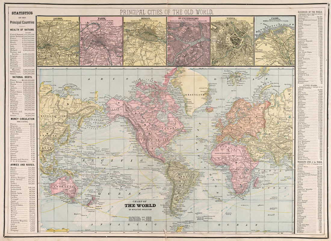 Principal Cities of the Old World from Standard Atlas of Fillmore County, Minnesota : Including a Plat Book of the Villages, Cities and Townships of the County, Map of the State, United States and World : Farmers Directory, Reference … 1896 by Relic Map Company