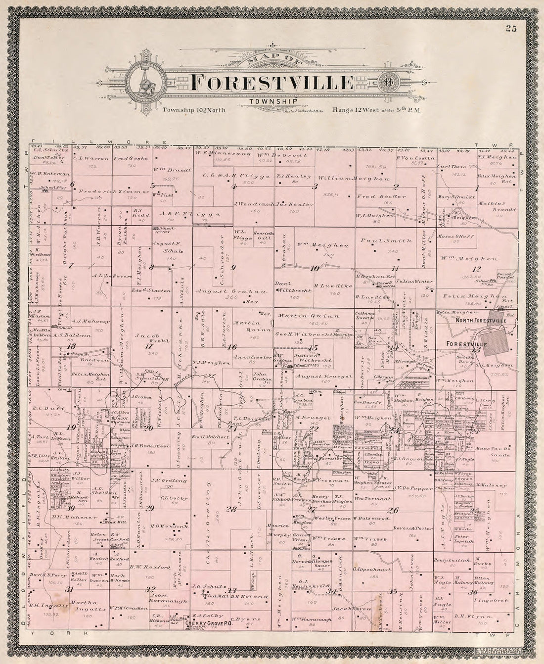 Forestville Township from Standard Atlas of Fillmore County, Minnesota : Including a Plat Book of the Villages, Cities and Townships of the County, Map of the State, United States and World : Farmers Directory, Reference … 1896 by Relic Map Company