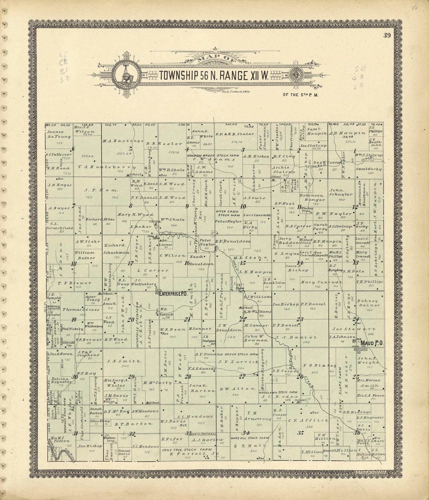 Map of Township 56 N. Range XII W. from Standard Atlas of Shelby County, Missouri : Including a Plat Book of the Villages, Cities and Townships of the County, Map of the State, United States and World, Patrons Directory, Reference Business … 1902 by Relic Map Company