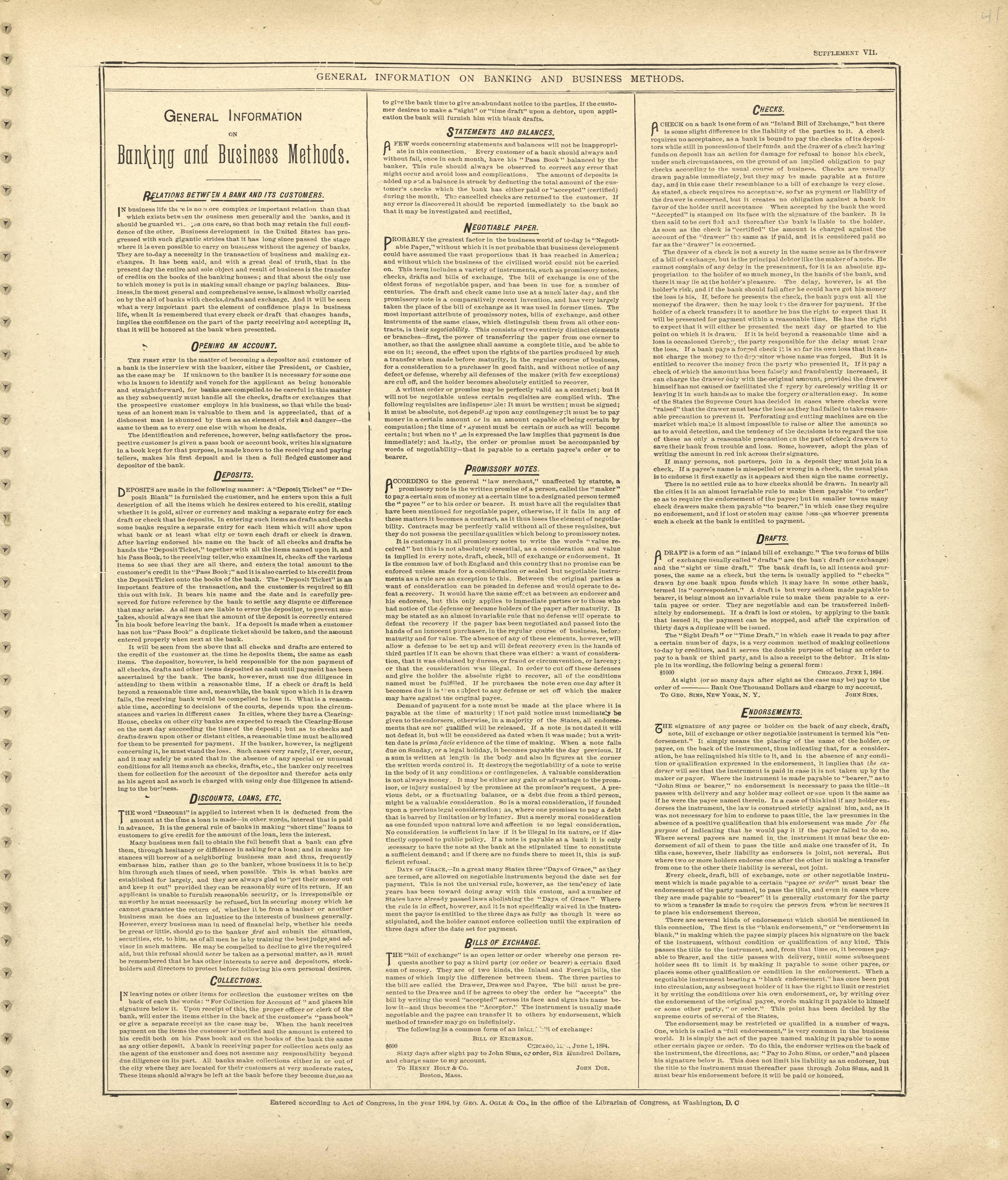 General Information On Banking and Business Methods from Standard Atlas of Shelby County, Missouri : Including a Plat Book of the Villages, Cities and Townships of the County, Map of the State, United States and World, Patrons Directory, Reference Bus... by Relic Map Company