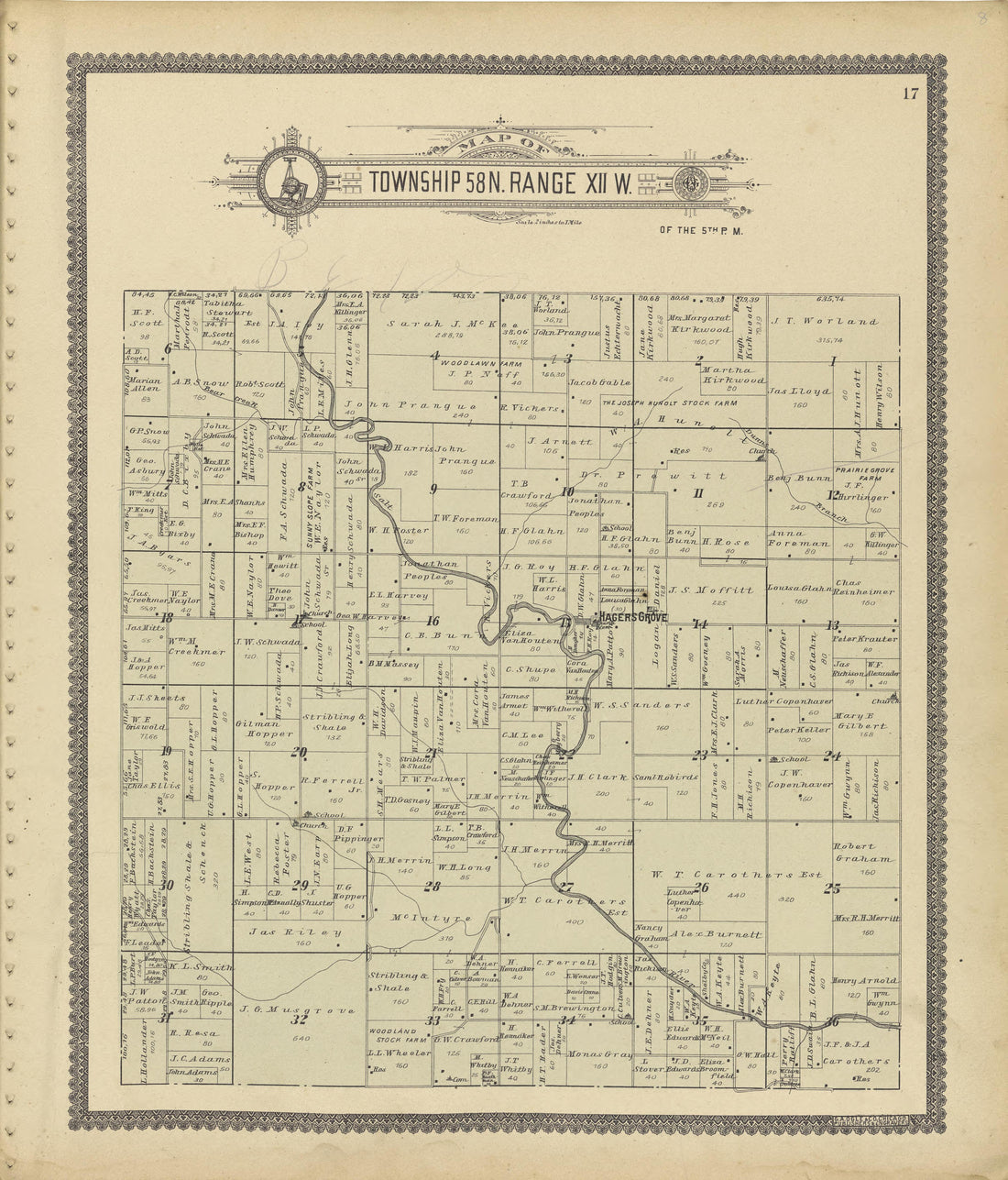 Map of Township 58 N. Range XII. W. from Standard Atlas of Shelby County, Missouri : Including a Plat Book of the Villages, Cities and Townships of the County, Map of the State, United States and World, Patrons Directory, Reference Business … 1902 by Relic Map Company