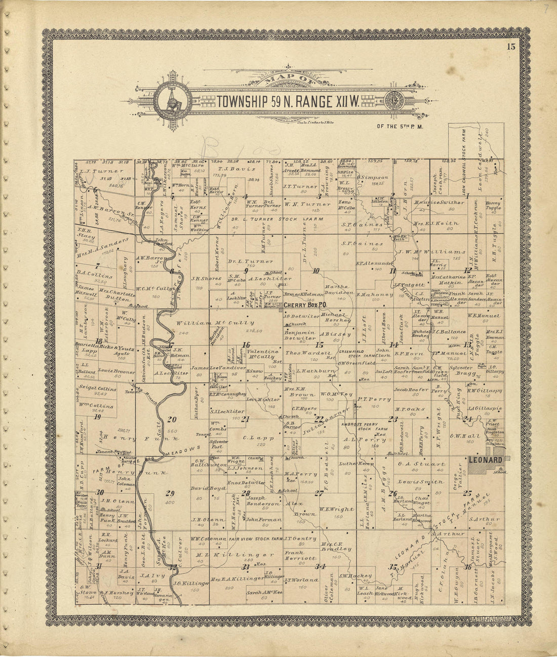 Map of Township 59 N. Range XII. W. from Standard Atlas of Shelby County, Missouri : Including a Plat Book of the Villages, Cities and Townships of the County, Map of the State, United States and World, Patrons Directory, Reference Business … 1902 by Relic Map Company