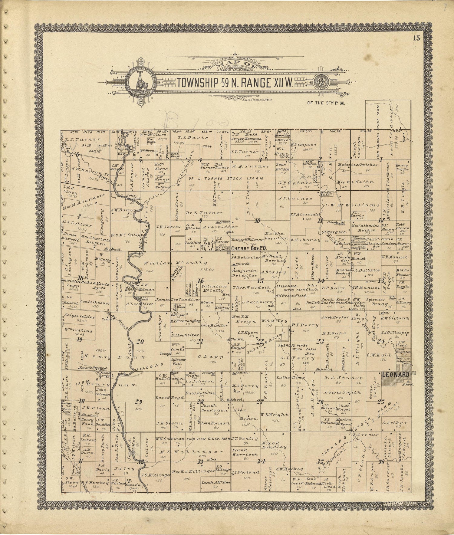 Map of Township 59 N. Range XII. W. from Standard Atlas of Shelby County, Missouri : Including a Plat Book of the Villages, Cities and Townships of the County, Map of the State, United States and World, Patrons Directory, Reference Business … 1902 by Relic Map Company