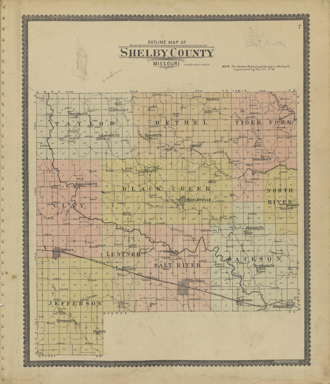 Outline Map of Shelby County Missouri from Standard Atlas of Shelby County, Missouri : Including a Plat Book of the Villages, Cities and Townships of the County, Map of the State, United States and World, Patrons Directory, Reference Business … 1902 by Relic Map Company