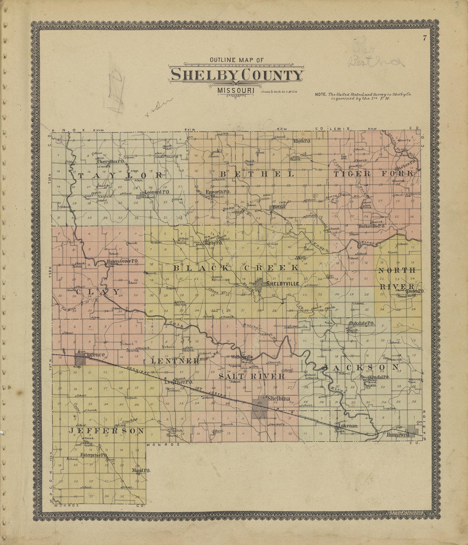 Outline Map of Shelby County Missouri from Standard Atlas of Shelby County, Missouri : Including a Plat Book of the Villages, Cities and Townships of the County, Map of the State, United States and World, Patrons Directory, Reference Business … 1902 by Relic Map Company