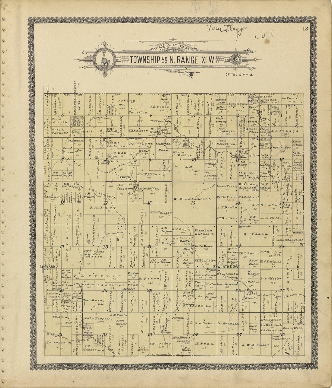 Map of Township 59 N. Range XI. W. from Standard Atlas of Shelby County, Missouri : Including a Plat Book of the Villages, Cities and Townships of the County, Map of the State, United States and World, Patrons Directory, Reference Business … 1902 by Relic Map Company