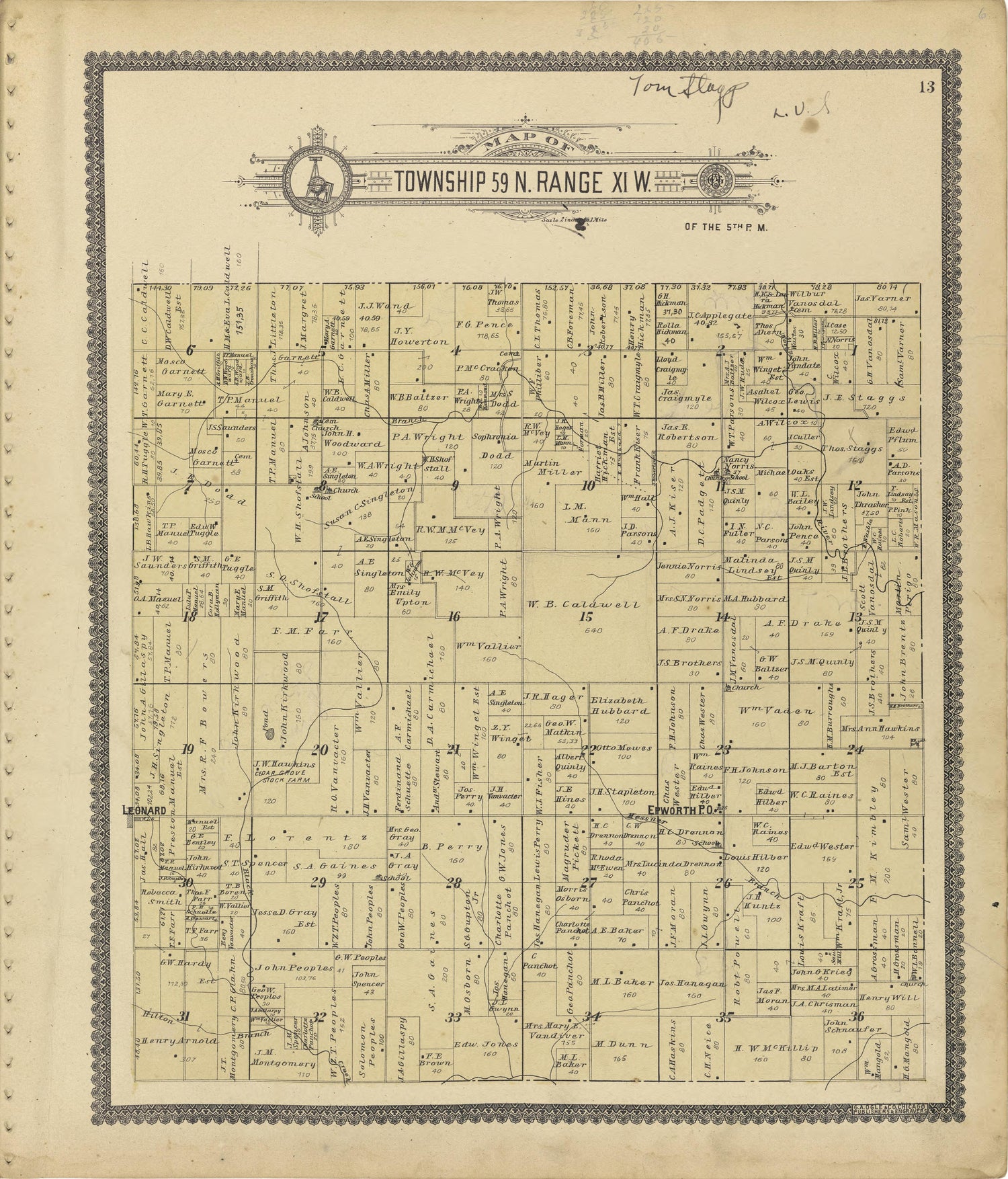 Map of Township 59 N. Range XI. W. from Standard Atlas of Shelby County, Missouri : Including a Plat Book of the Villages, Cities and Townships of the County, Map of the State, United States and World, Patrons Directory, Reference Business … 1902 by Relic Map Company