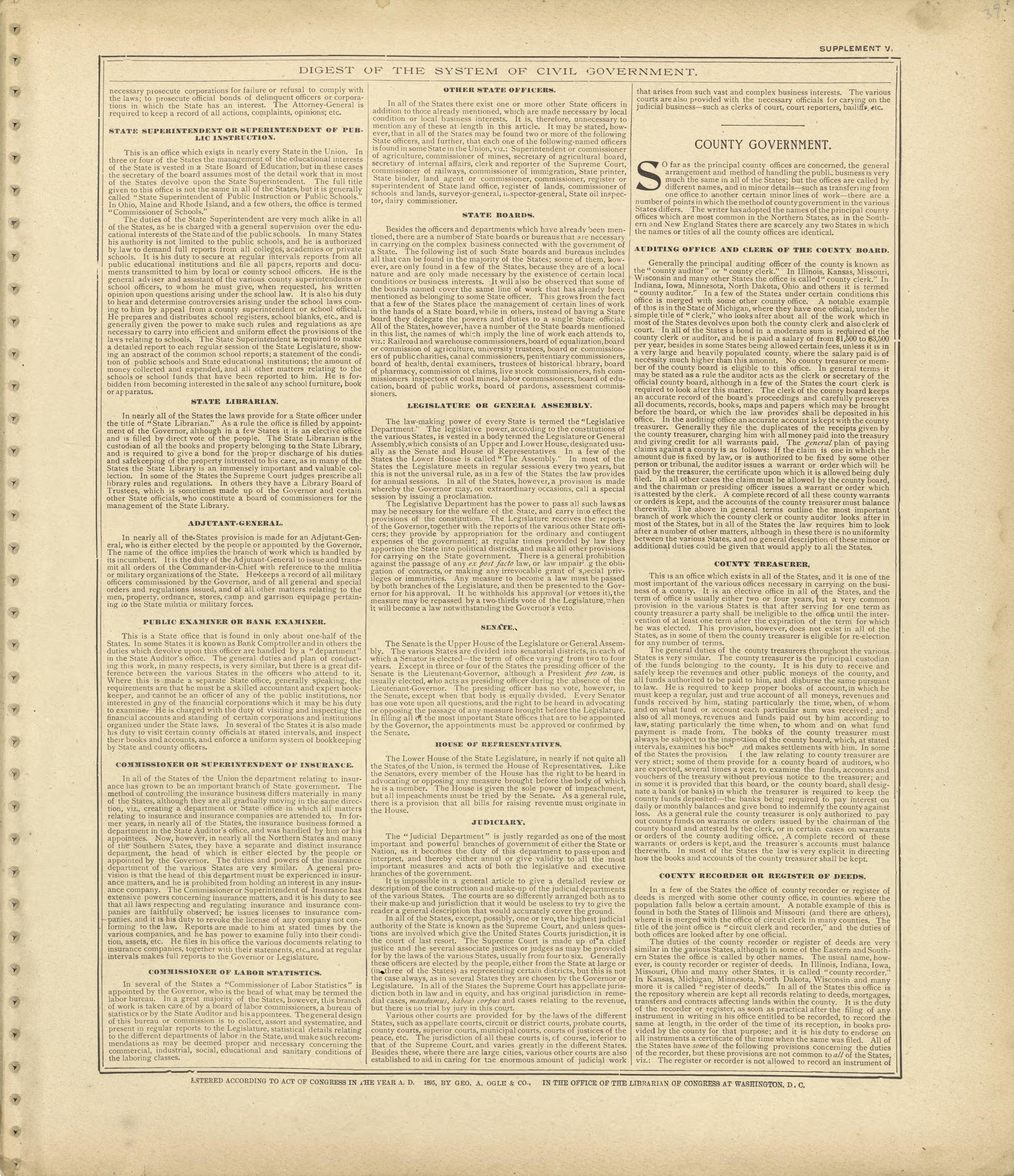 Digest of the System of Civil Government - Continued from Standard Atlas of Shelby County, Missouri : Including a Plat Book of the Villages, Cities and Townships of the County, Map of the State, United States and World, Patrons Directory, Reference Bu... by Relic Map Company