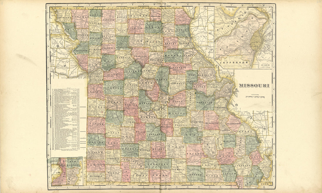 Map of Missouri from Standard Atlas of Shelby County, Missouri : Including a Plat Book of the Villages, Cities and Townships of the County, Map of the State, United States and World, Patrons Directory, Reference Business … 1902 by Relic Map Company