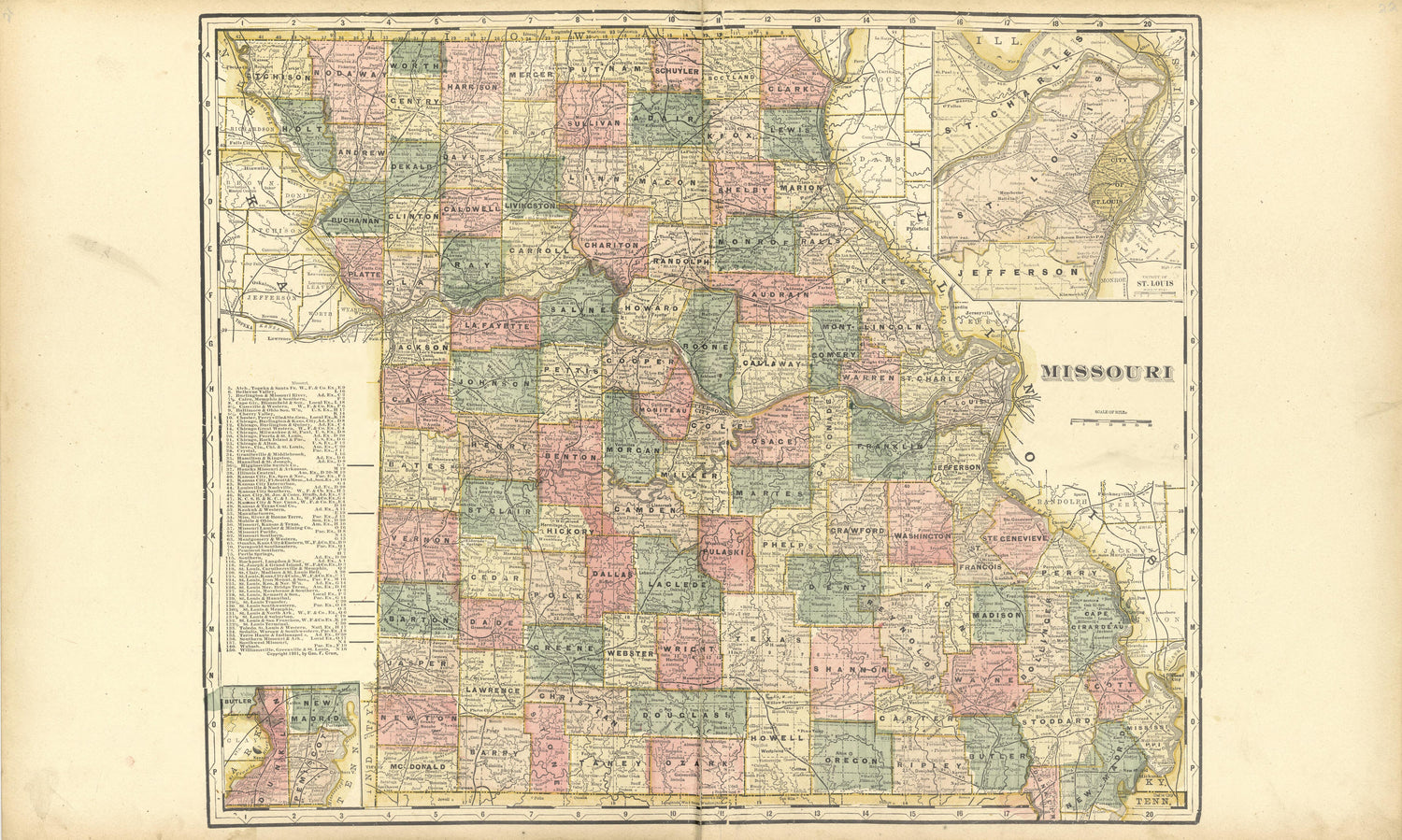 Map of Missouri from Standard Atlas of Shelby County, Missouri : Including a Plat Book of the Villages, Cities and Townships of the County, Map of the State, United States and World, Patrons Directory, Reference Business … 1902 by Relic Map Company