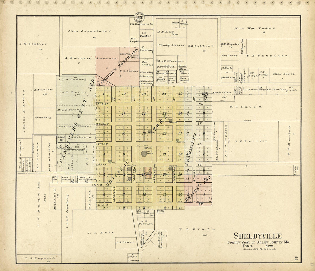 Shelbyville County Seat of Shelby County Mo. from Standard Atlas of Shelby County, Missouri : Including a Plat Book of the Villages, Cities and Townships of the County, Map of the State, United States and World, Patrons Directory, Reference Business �... by Relic Map Company