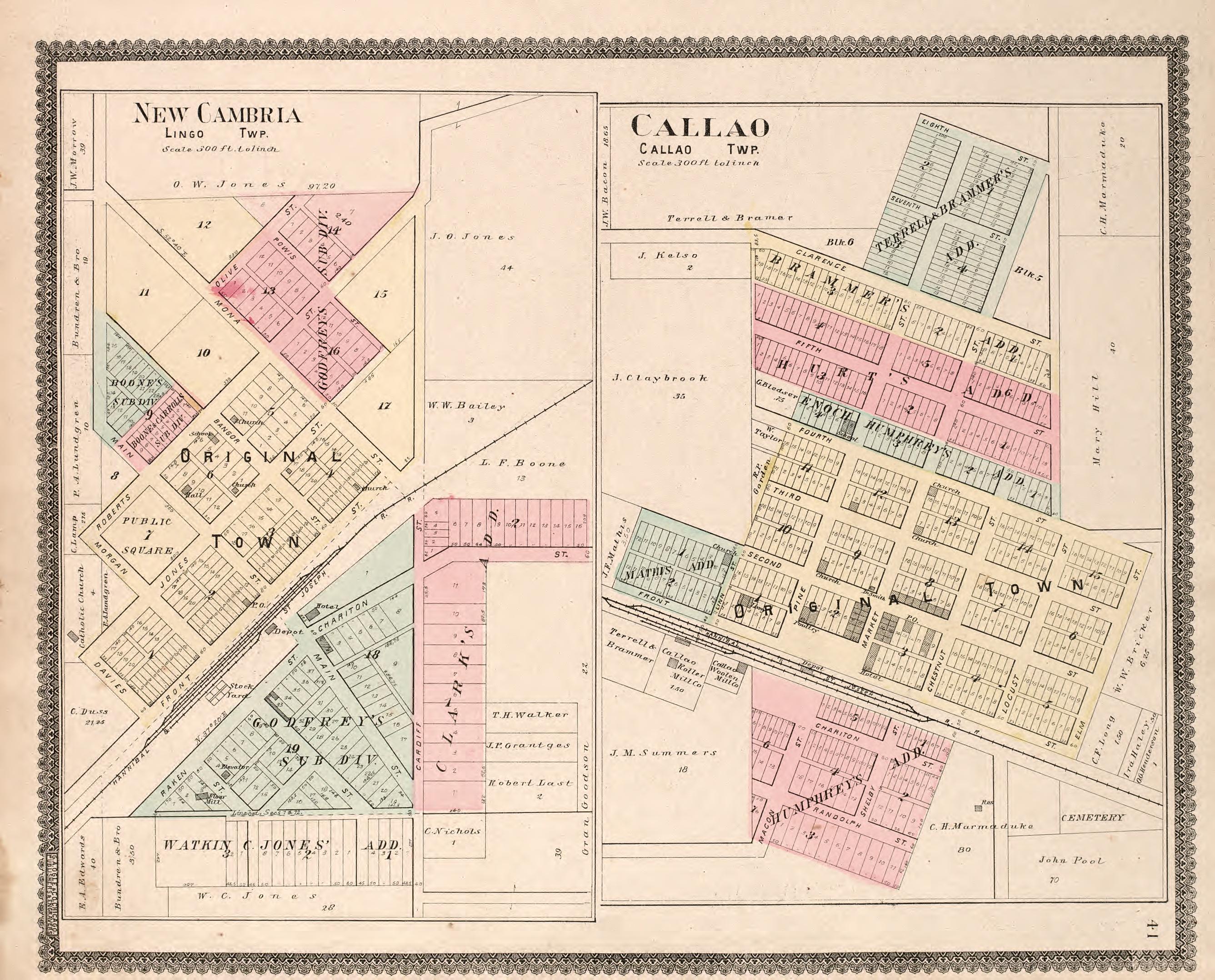 New Cambria Region &amp; Callao Township from Standard Atlas of Macon County, Missouri : Including a Plat Book of the Villages, Cities and Townships of the County, Map of the State, United States and World : Farmers Directory, Reference … 1897 by Relic Map Company