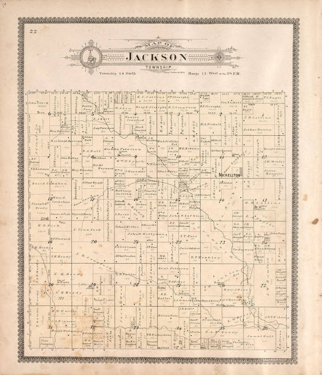 Jackson Township from Standard Atlas of Macon County, Missouri : Including a Plat Book of the Villages, Cities and Townships of the County, Map of the State, United States and World : Farmers Directory, Reference … 1897 by Relic Map Company