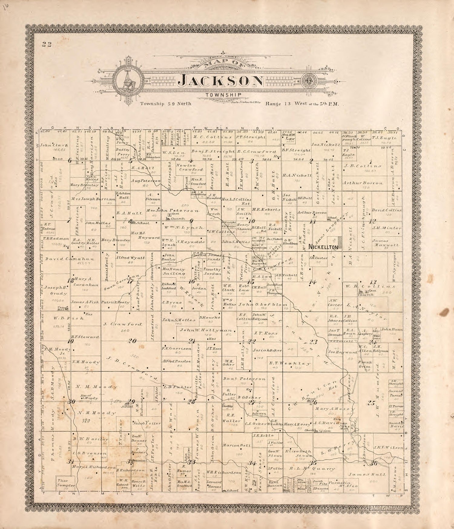 Jackson Township from Standard Atlas of Macon County, Missouri : Including a Plat Book of the Villages, Cities and Townships of the County, Map of the State, United States and World : Farmers Directory, Reference … 1897 by Relic Map Company