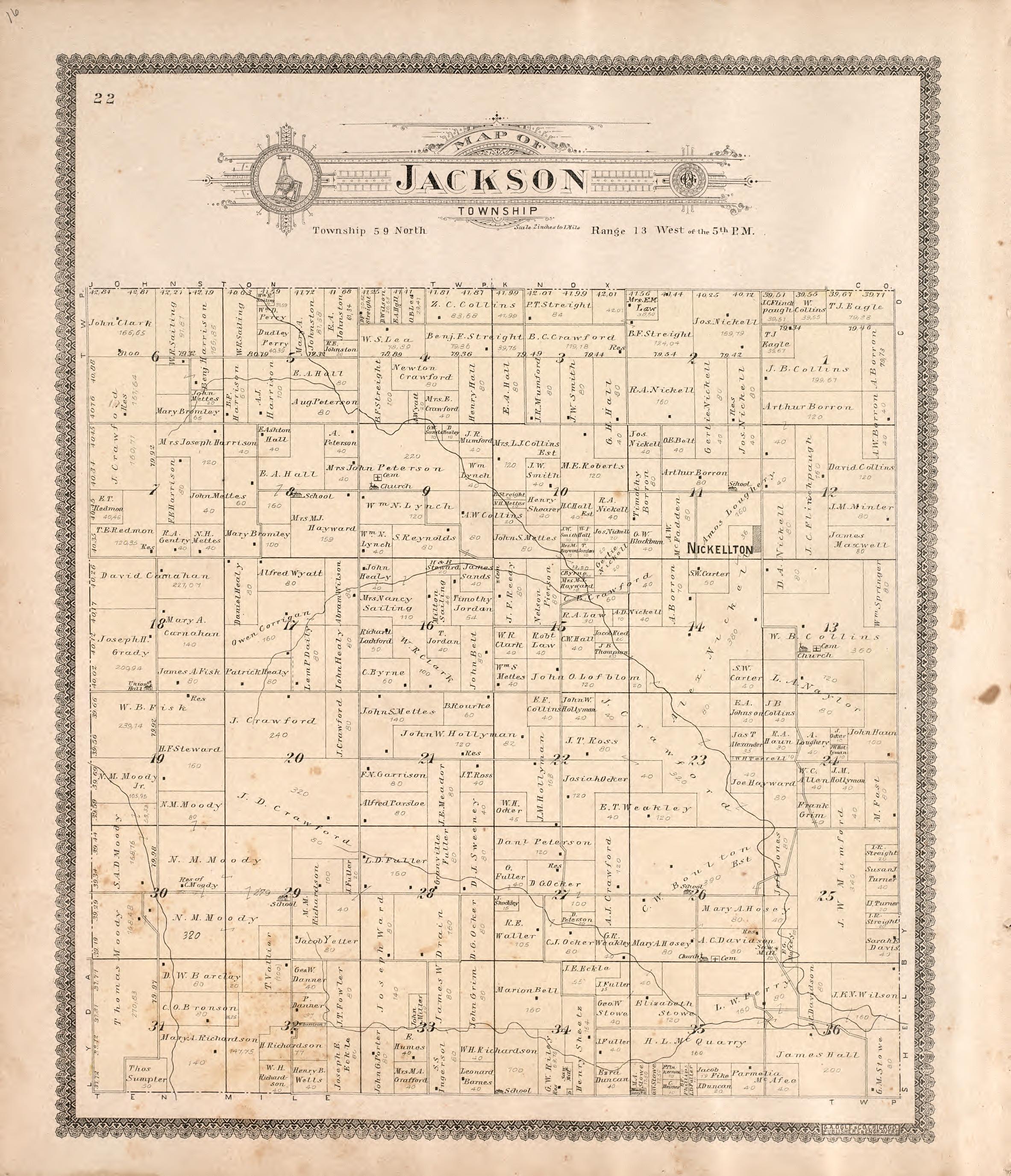 Jackson Township from Standard Atlas of Macon County, Missouri : Including a Plat Book of the Villages, Cities and Townships of the County, Map of the State, United States and World : Farmers Directory, Reference … 1897 by Relic Map Company