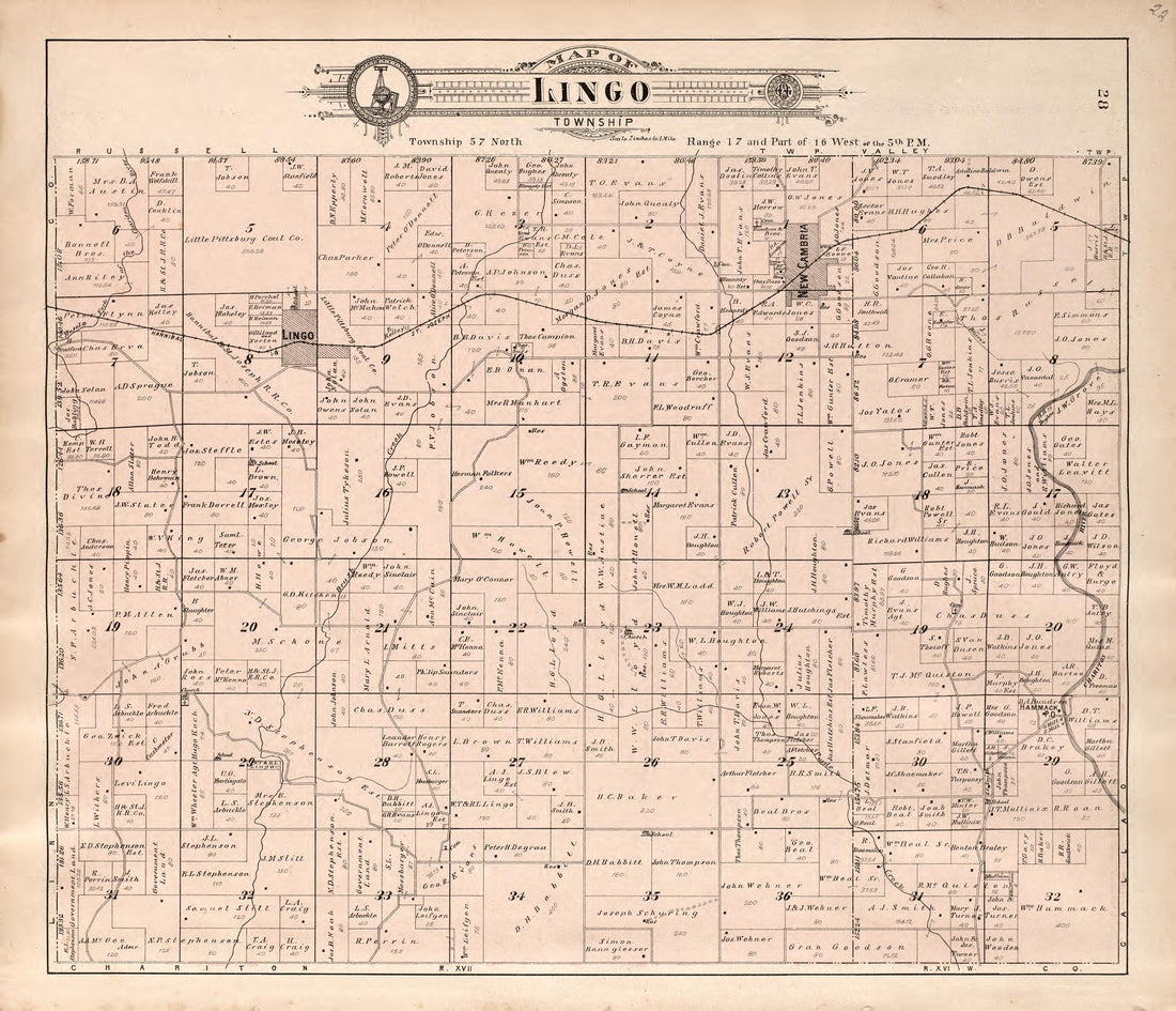 Lingo Township from Standard Atlas of Macon County, Missouri : Including a Plat Book of the Villages, Cities and Townships of the County, Map of the State, United States and World : Farmers Directory, Reference … 1897 by Relic Map Company
