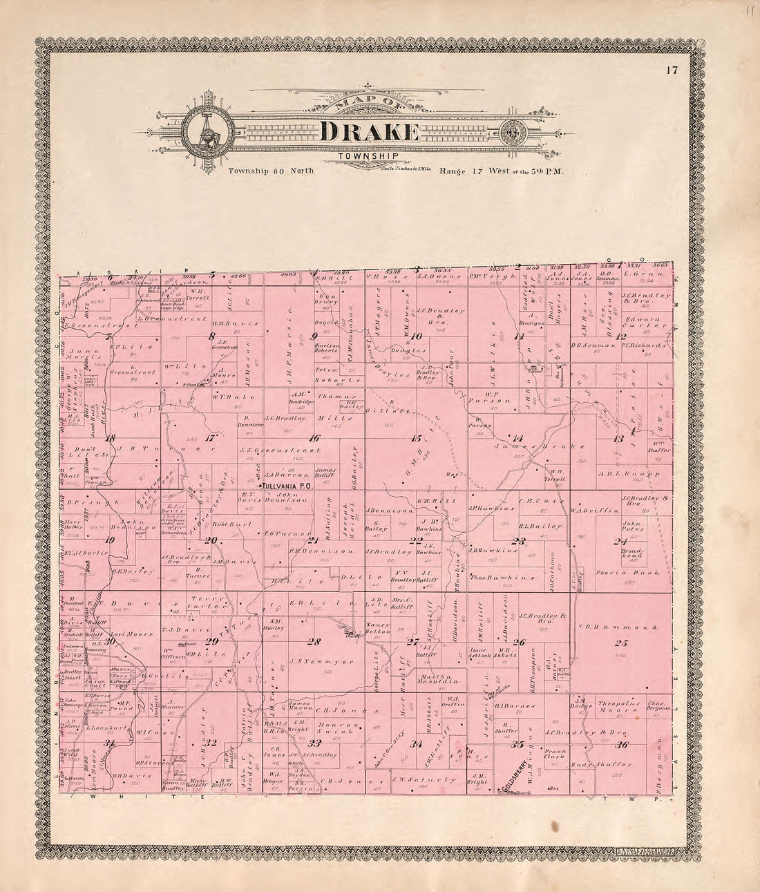 Drake Township from Standard Atlas of Macon County, Missouri : Including a Plat Book of the Villages, Cities and Townships of the County, Map of the State, United States and World : Farmers Directory, Reference … 1897 by Relic Map Company